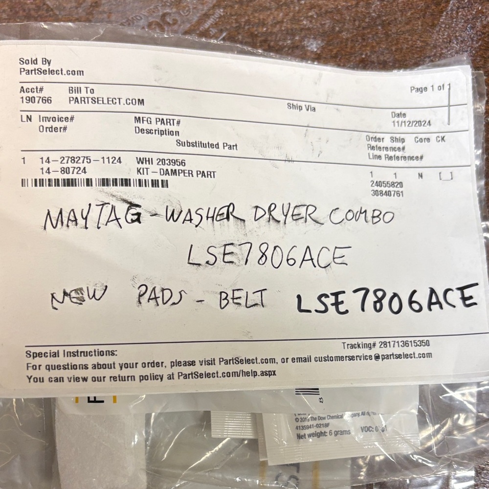 Maytag LSE7806ACE Replacement Belt and Pad